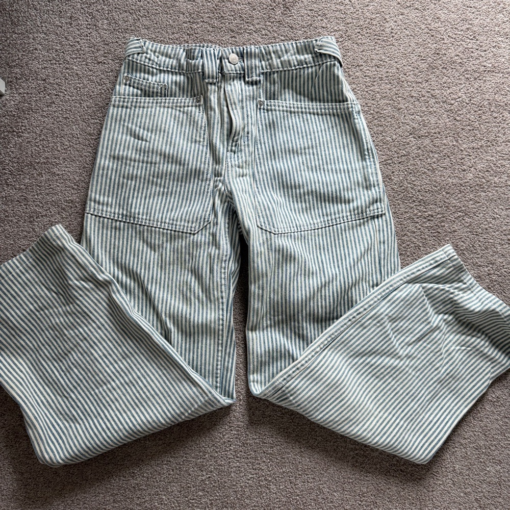 Urban Outfitters BDG Striped Straight Leg Jeans - Blue and White